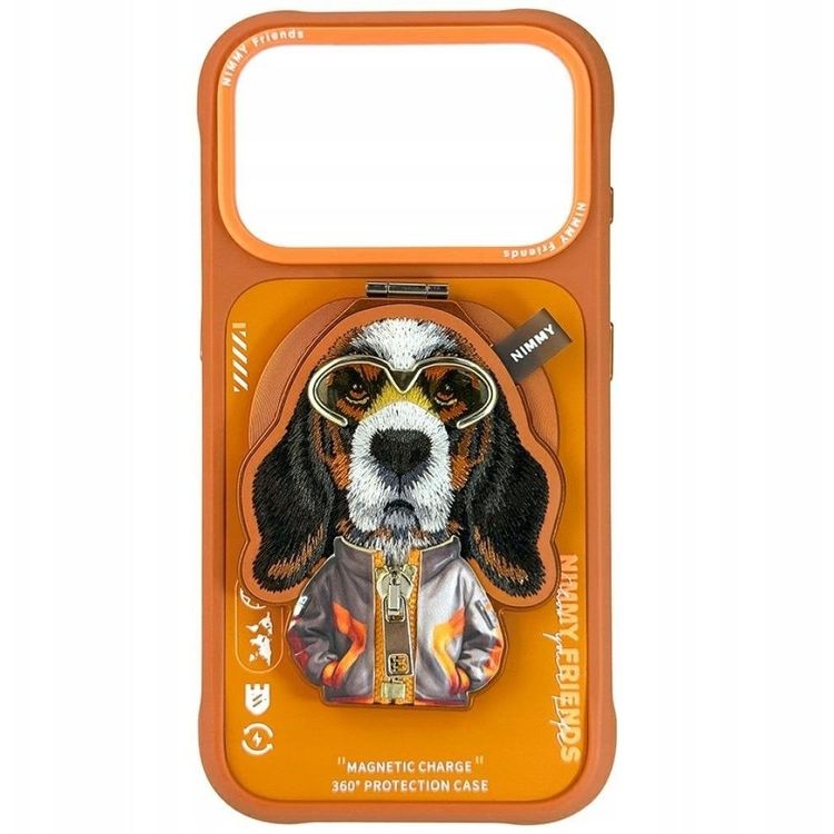 Tootefoto - Nimmy Cool&Cute 2.0 Dog Case for iPhone 17 Pro Max with Magnetic Pendant Orange