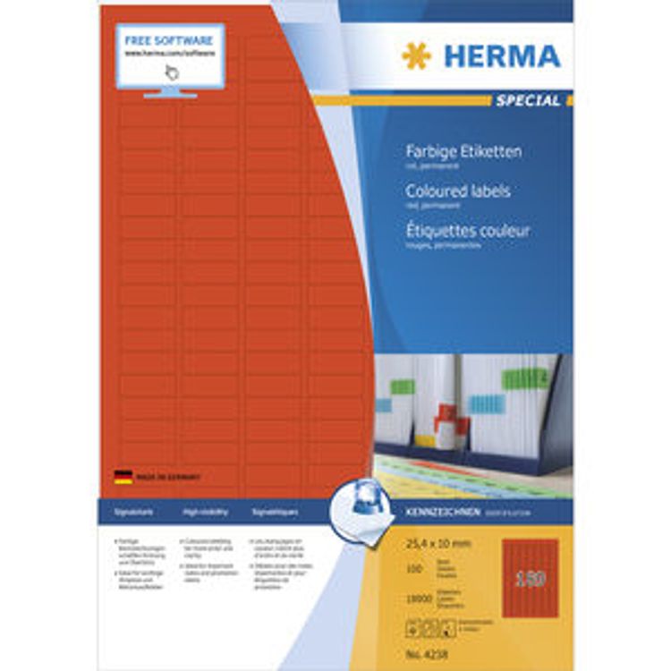 Tootefoto - HERMA 4238 kleebisetikett marate nurkadega ristk lik Punane 18900 tk