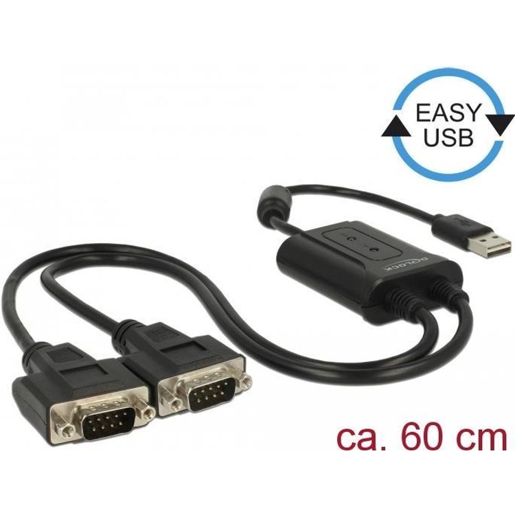 Tootefoto - DeLOCK 63950 j rjestikkaabel Must 0,6 m USB 2.0 Type-A 2 x RS-232 DB9