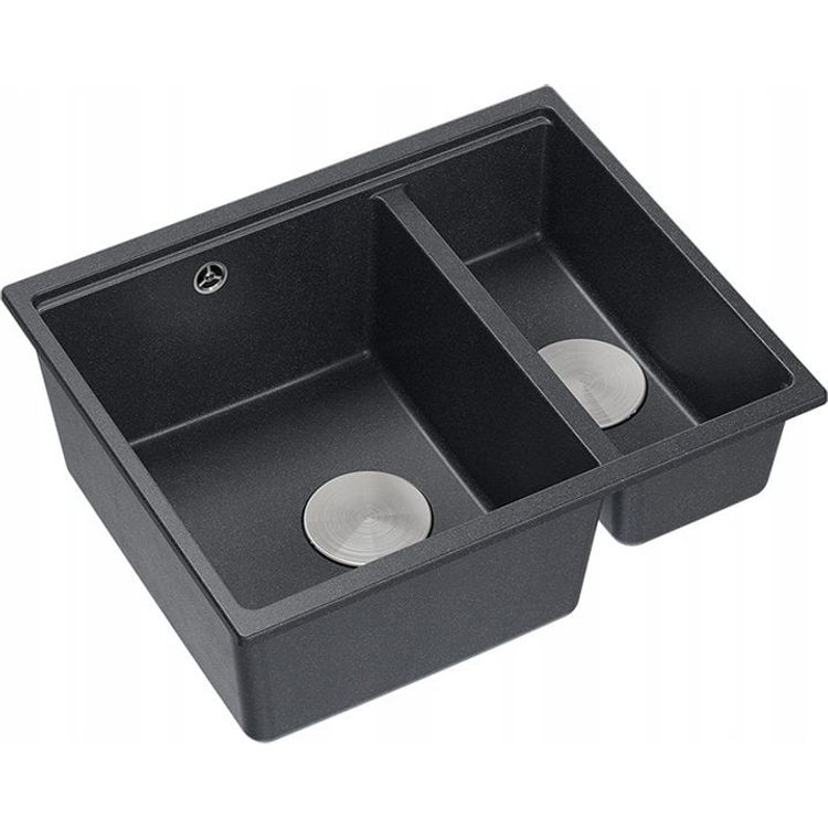 Tootefoto - GraniteQ QUADRON valamu | LOGAN 150 | graniidist k givalamu BLACK + STEEL | m dud: 56 x 46 x 22 cm | 1,5-kambriline riputatud | kapi alus alates: 60 cm