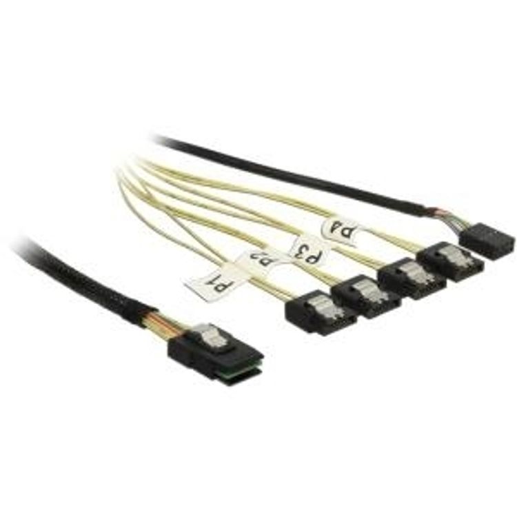 Tootefoto - DeLOCK 1m, Mini SAS SFF-8087/4xSATA 7p Must, H be, Kollane