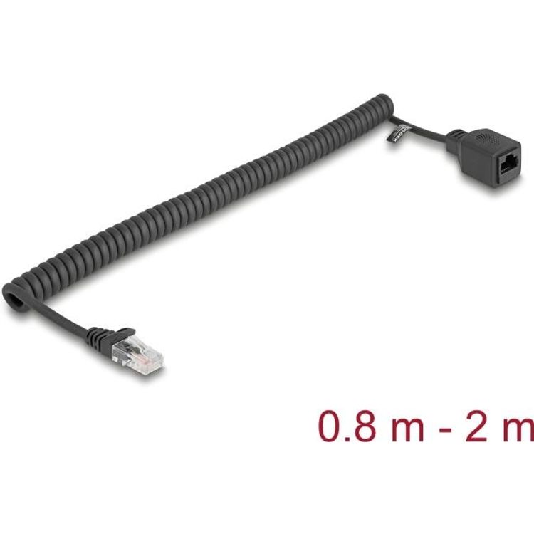 Tootefoto - Delock RJ45 Spiralkabel Stecker zu Buchse Cat.5e UTP 0.8 m bis 2 schwarz (90670)
