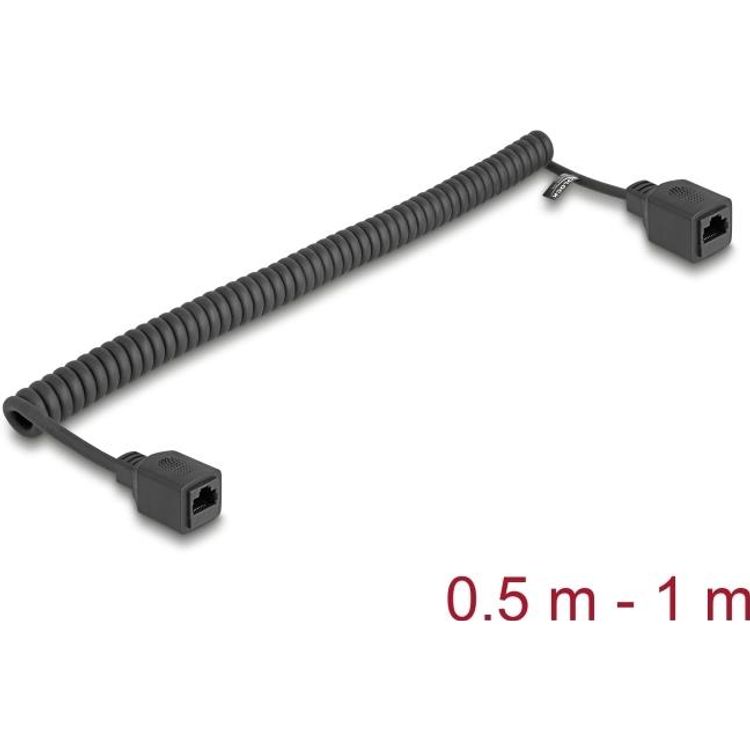 Tootefoto - Delock RJ45 Spiralkabel Buchse zu Cat.5e UTP 0.5 m bis 1 schwarz (90669)