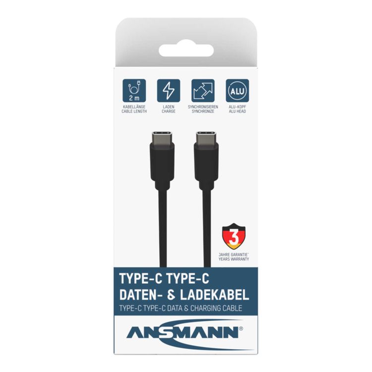 Tootefoto - Ansmann 1700-0122 USB-kaabel 2 m USB C Must