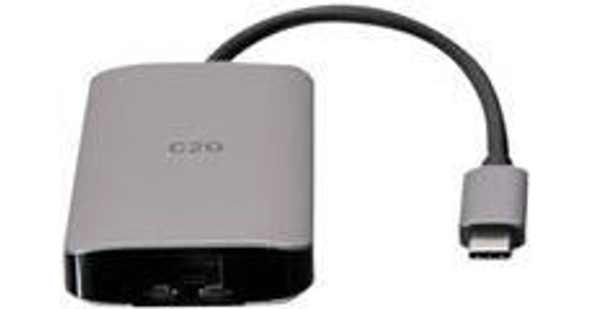 C2G USB-C to Ethernet Adapter with 3-Port USB Hub - Black