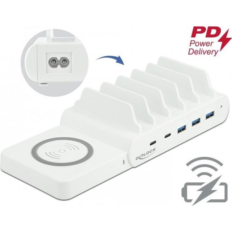 Tootefoto - DeLOCK USB and Wireless Charger 2 x USB Type-C PD + 3 x USB Type-A with 110 W Eraldiseisev Valge