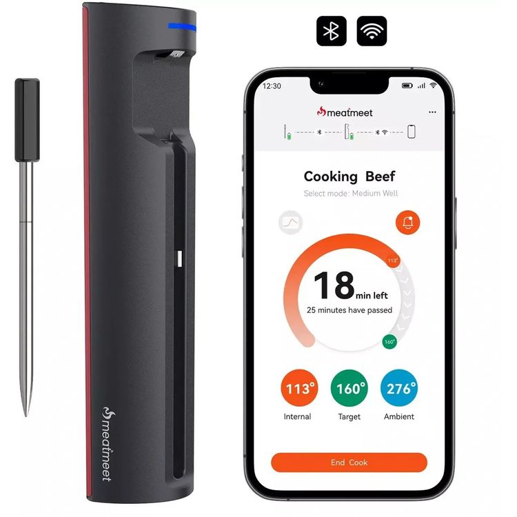 Tootefoto - Retoo Meatmeet X Pro k gitermomeeter Bluetoothi/WiFi rakendusega grillahju suitsutusseadme jaoks - must