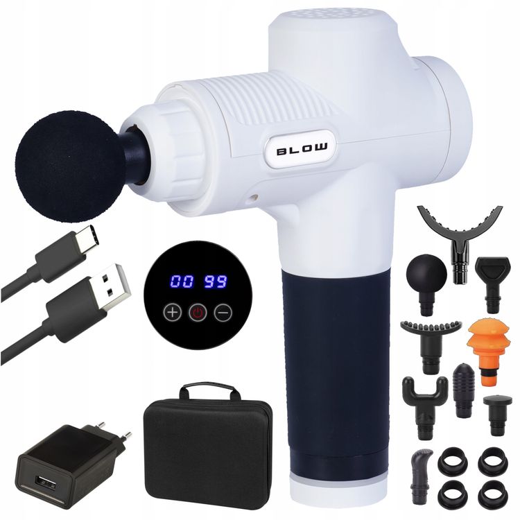 Tootefoto - Blow massager 44-357# Massaa ip stol puhumislaine masseerija 4000 valge + 10 otsikut + kohver