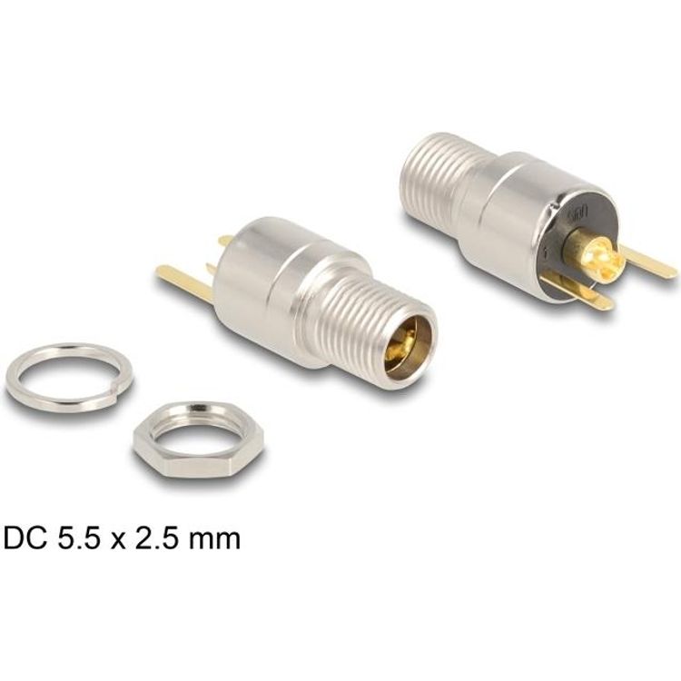 Tootefoto - Delock Steckverbinder DC 5,5 x 2,5 mm Buchse zum Einbau L tversion - rund 20 V / 15 A (90192)