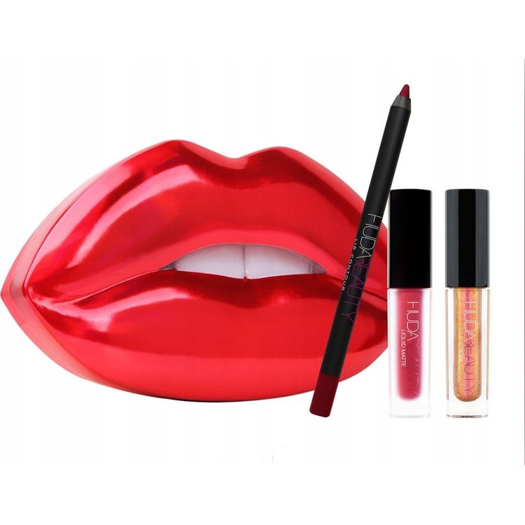Tootefoto - Huda Beauty Set Huda Beauty: Huda Beauty, Matt, Vedel huulepulk, 1,9 ml *Miniature + Huda Beauty, Huulepulk, 1,2 g + Lip Strobe, Vedel huulepulk, 2 ml *Miniature For Women