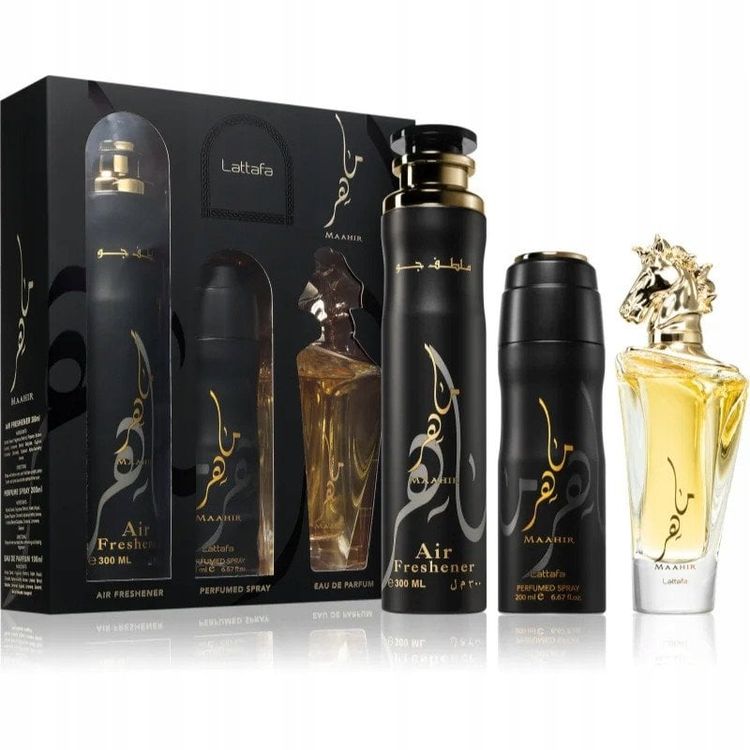 Tootefoto - Komplekt Lattafa Maahir EDP Spray 100ml + parf mitud pihusti 200 ml + huv rskendaja 300ml