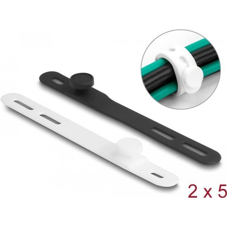 Tootefoto - DeLOCK 19005 juhtmek idis Vabastatav juhtmeside Silikoon Must, Valge 10 tk