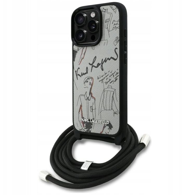 Tootefoto - Juhtum Karl Lagerfeld Crossbody tera muster ja logo iPhone 16 Pro Max Gray jaoks
