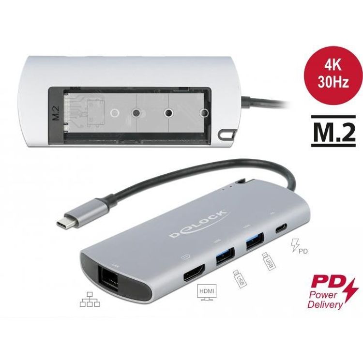 Tootefoto - DeLOCK 87767 s learvuti dokk ja pordireplikaator Juhtmega hendatud USB 3.2 Gen 1 (3.1 Gen 1) Type-C Hall