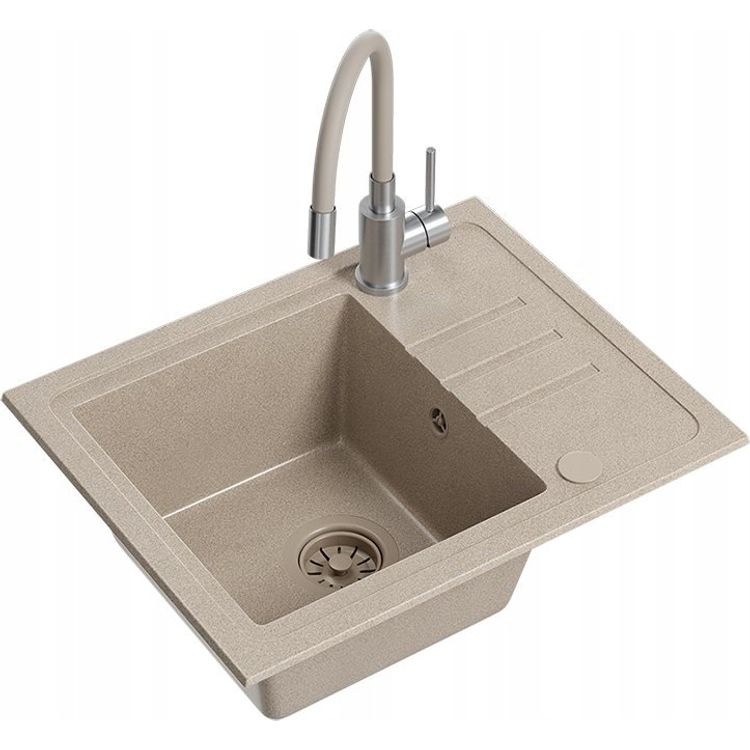 Tootefoto - Zlewozmywak BEN 116 zlewozmywak granitowy river sand 55x44 z be ow bateri z elastyczn wylewk , z be owym syfonem i be ow za lepk