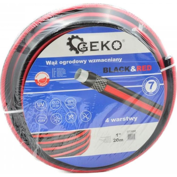 Tootefoto - Geko TUGEVDATUD AIAVOOLIK MUST&PUNANE 1" 30M (1) G73699 GEKO