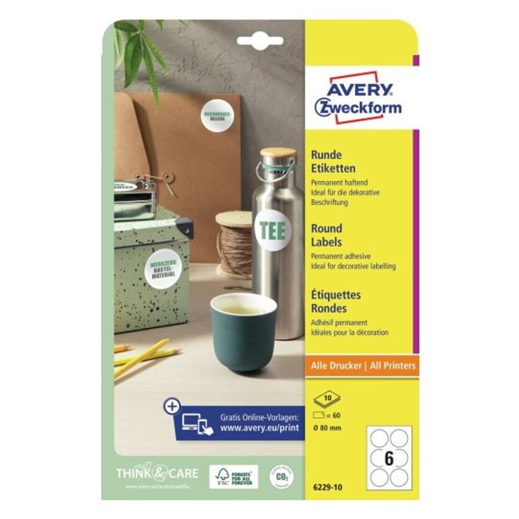 Tootefoto - Avery 6229-10 kleebisetikett mmargune P sifilter Valge 60 tk