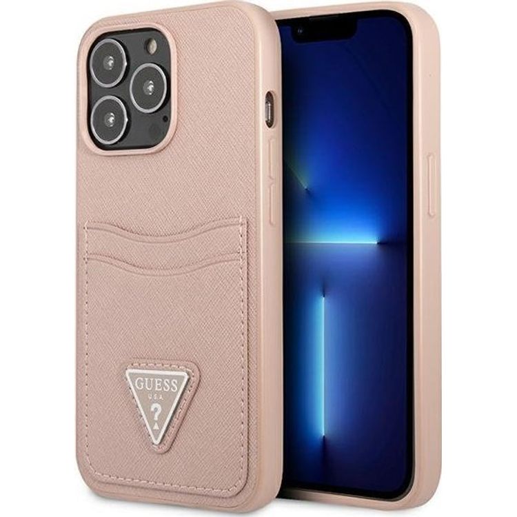 Tootefoto - Guess Guess GUHCP13LPSATPP iPhone 13 Pro / 13 6,1-tolline roosa/roosa k va mbris SaffianoTriangle logo kaardipesa