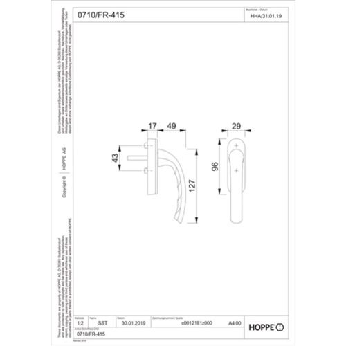 Hoppe Window Handle T Ky Fr Alu F Naturf Mm Ewindow