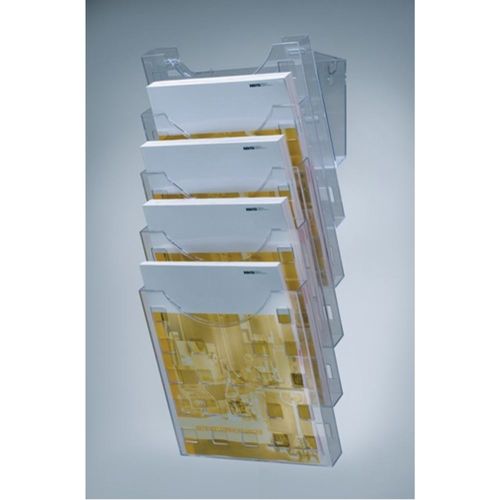 HELIT wall brochure holder 5 compartments DIN A4 Ku.grautransparent
