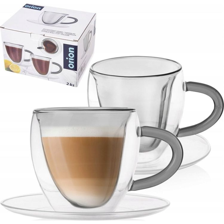 Tootefoto - Orion Thermal tassid alustassiga kahekordse seinaga kohvi ja tee jaoks DOUBLE 160 ml 2 tk.