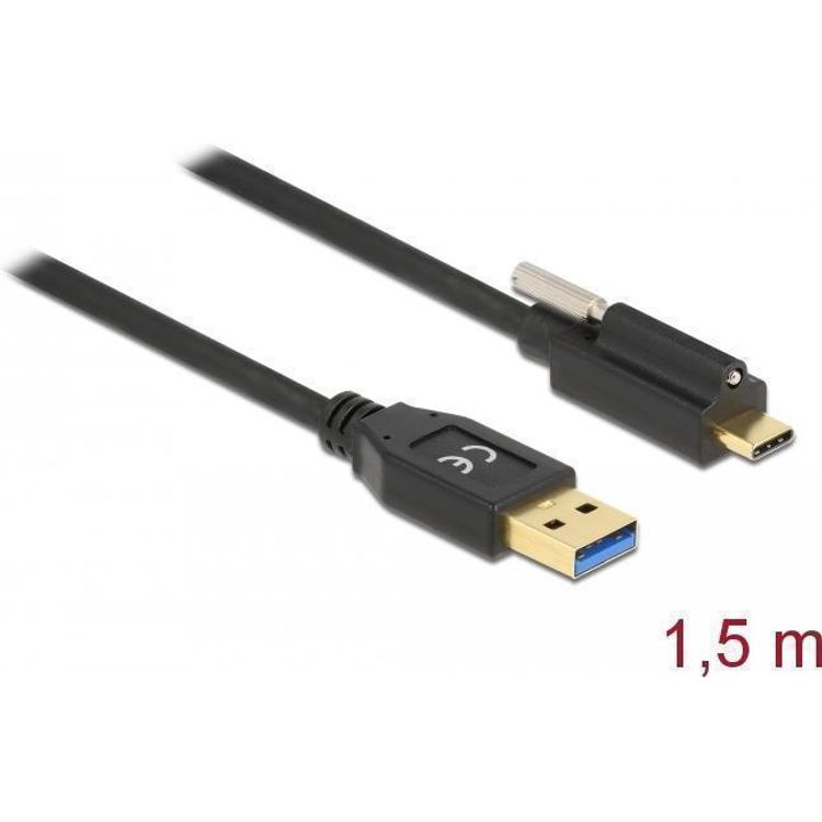 Tootefoto - Delock - USB-Kabel - USB Typ A (M) bis USB-C (M) schraubbar - USB 3,2 Gen 1 - 3 A - 1,5m - Schwarz (84028)