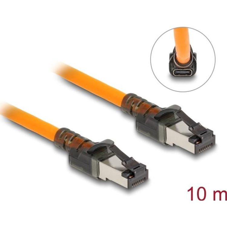Tootefoto - Delock RJ45 Netzwerkkabel mit USB Type-C Portfinder Funktion Self Tracing Cat.6A S/FTP 10 m orange (80418)