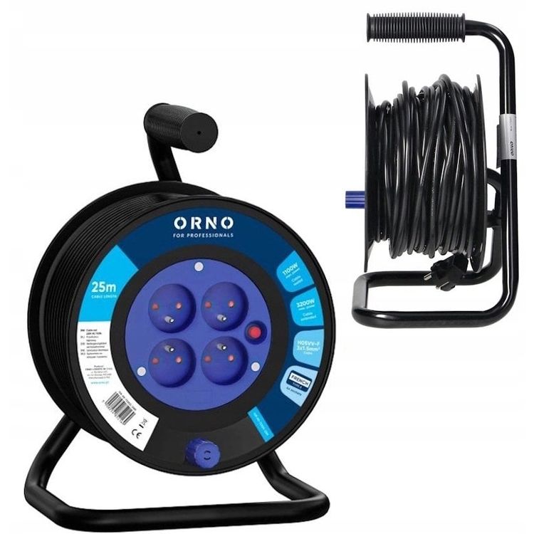 Tootefoto - Trumli pikenduskaabel, 4 pesa 2P+Z, PVC kaabel H05VV-F 3x1,5mm?, pikkus 25m, soojusisolatsioon, voolutee luugid