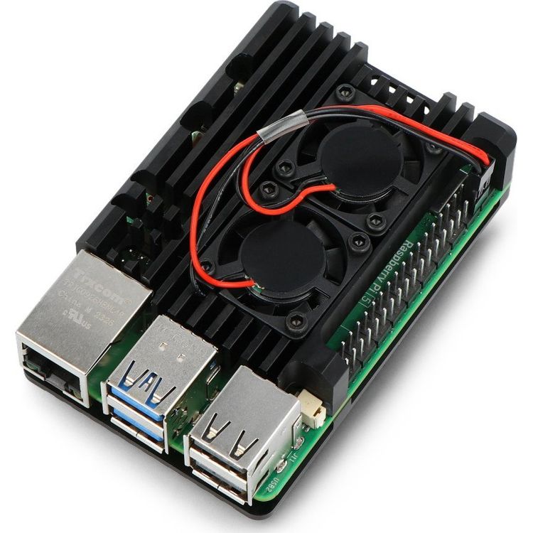 Tootefoto - JustPi justPi mbris Raspberry Pi 5 jaoks kahe ventilaatoriga - alumiinium - must}