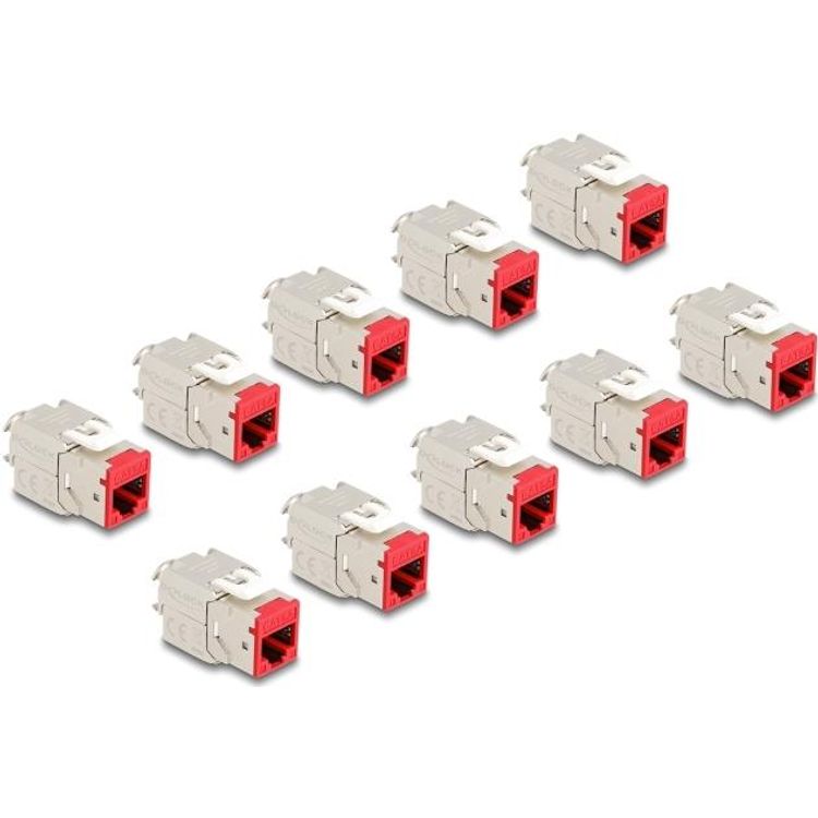 Tootefoto - Delock Keystone Modul RJ45 Buchse zu LSA Cat.6A werkzeugfrei rot Set 10 St ck (88115)