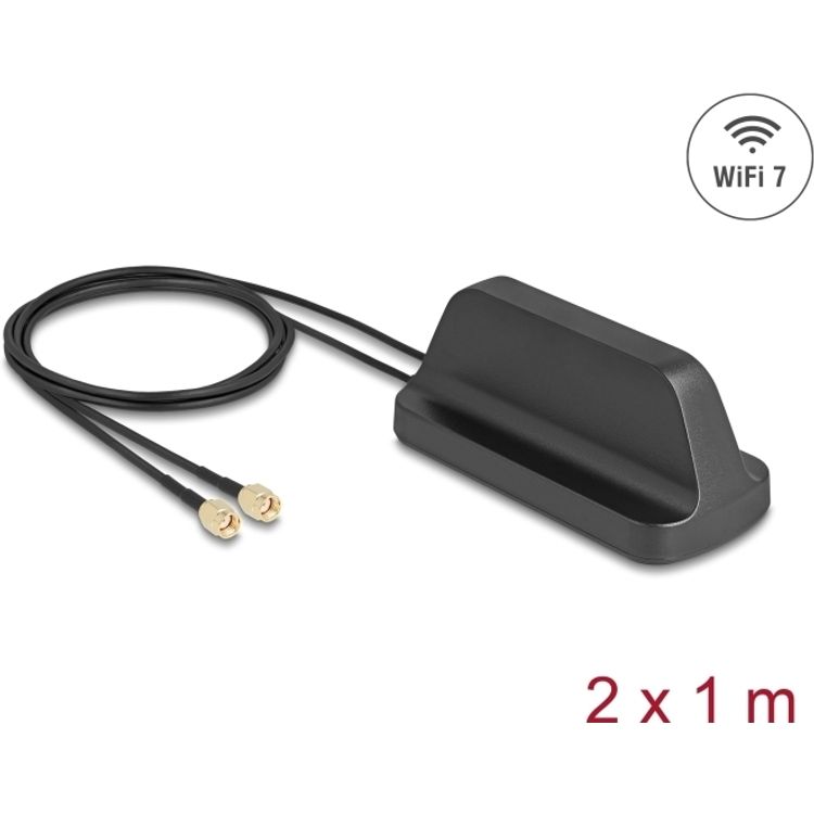 Tootefoto - Delock WiFi 7 Antenne 2 x RP-SMA Stecker 2.4 - 4.0 dBi omnidirektional mit magnetischem (81454)