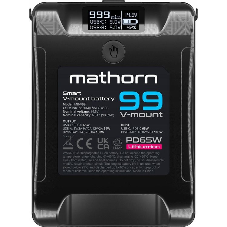 Tootefoto - Canyoni aku Mathorn MB-V99 6800mAh PD65W OLED USB-C 99Wh V-kinnitusega