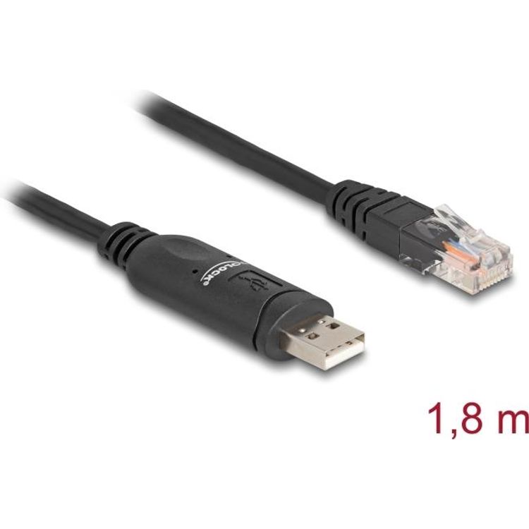 Tootefoto - Delock - Serieller RS-232-Adapter - USB (M) zu RJ-45 (M) - 1,8m - USB / USB 2,0 / EIA-232 - Schwarz (64304)