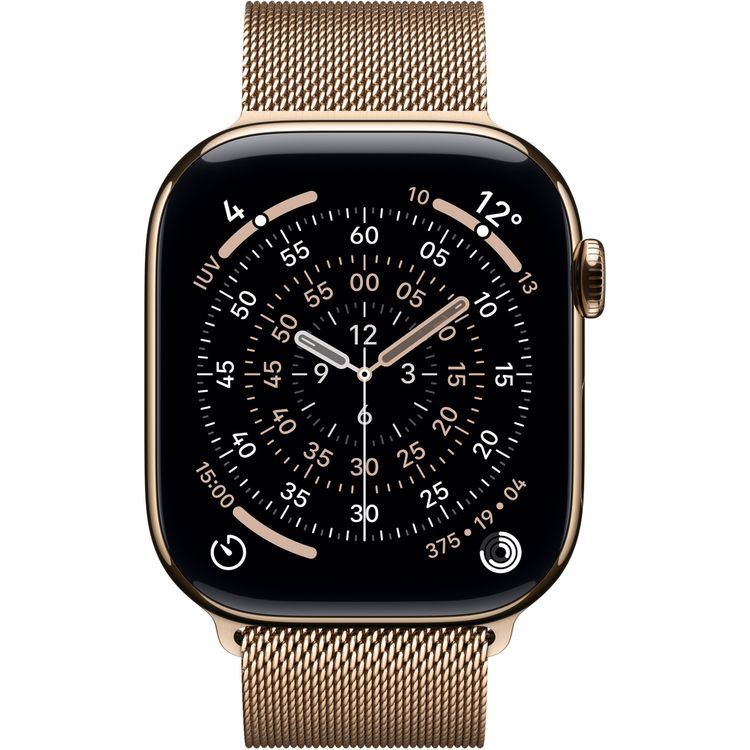 Tootefoto - Watch Series 11 GPS + Cellular 46mm Gold Titanium Case with Gold Milanese Loop M/L
