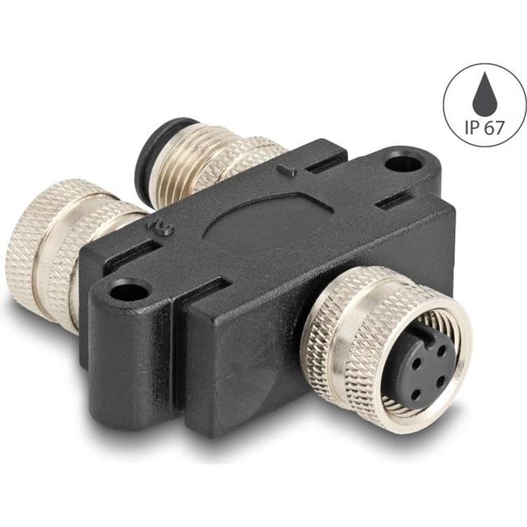 Tootefoto - Delock M12 Y-Splitter A-kodiert 4 Pin Buchse zu 1 x Stecker und 1 x Buchse Parallelschaltung (60581)