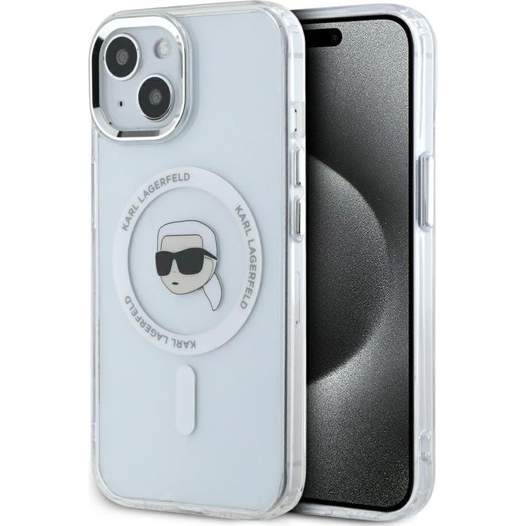 Tootefoto - Case Karl Lagerfeld IML Metal Karl Head MagSafe for iPhone 15 white