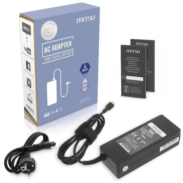 Tootefoto - Zasilacz do laptopa Mitsu Zasilacz sieciowy 100W USB-C, USBC, 5-20V, 3-5A (black) do notebooka