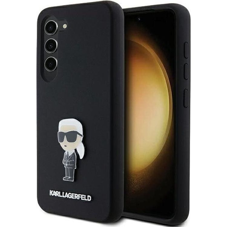 Tootefoto - Karl Lagerfeld Karl Lagerfeldi mbris KLHCS23SSMHKNPK Samsung Galaxy S23 Silikoonist Ikonik Metal Pin must/must