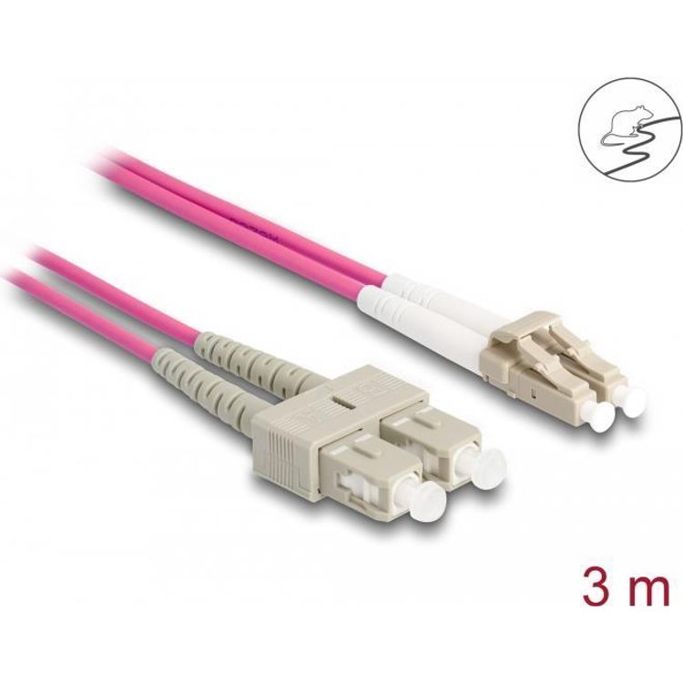 Tootefoto - DeLOCK 87918 kiudoptiline kaabel 3 m LC SC OM4 Violetne