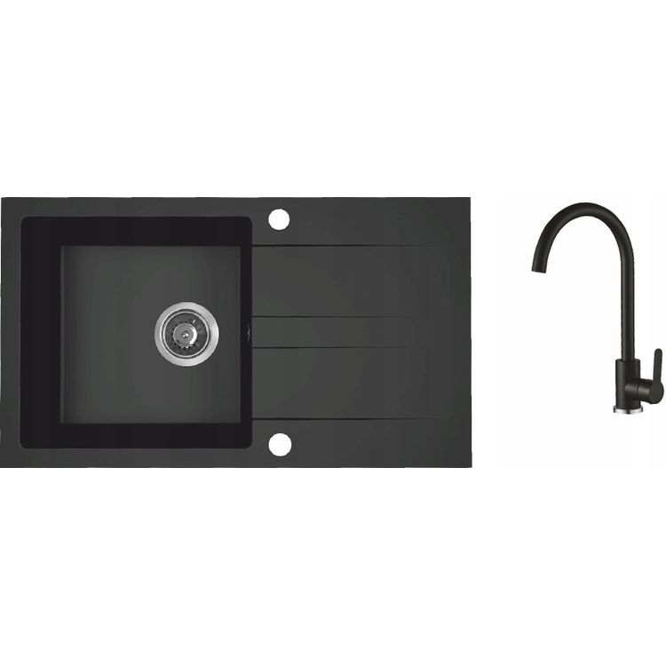 Tootefoto - AQ.901-1019501 / Aquaform / Maranello komplekt / Zlew Granit Czarny mono 44x76cm, 1K+OC, Bateria, Syfon /