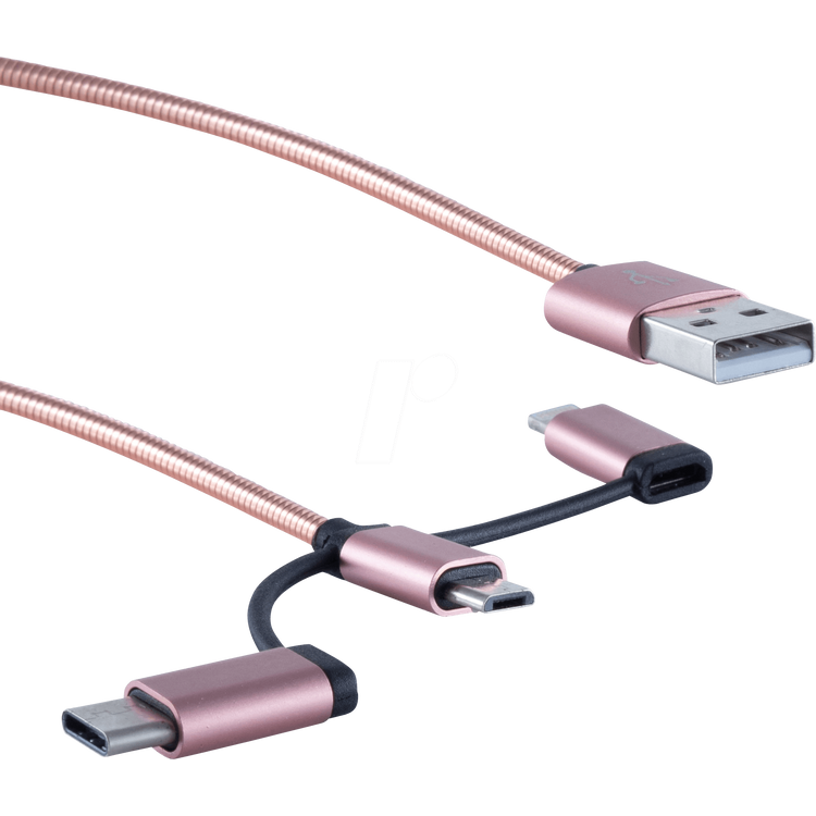 Tootefoto - shiverpeaks BS14-50074 USB-kaabel 1 m USB 2.0 USB A USB C/Micro-USB B/Lightning P rlmutter