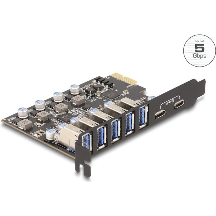 Tootefoto - Delock USB 5 Gbps PCI Express x1 Karte zu 5 x extern Typ-A+ 2 Type-C (90346)