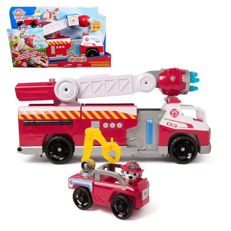 Tootefoto - PAW Patrol Fire Rescue: Rapid Reload Fire Truck with Marshall Figure, Quick-Fire Launcher, Lights & Sounds, Kids Toys for Boys & Girls Ages 3 and Up