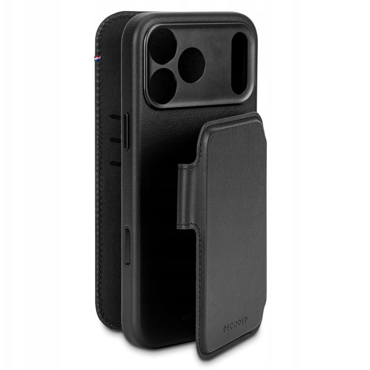 Tootefoto - Dekodeeritud nahast eemaldatav rahakott - nahkkaitsekorpus iPhone 17 Pro jaoks, kes hildub Magsafe Blackiga