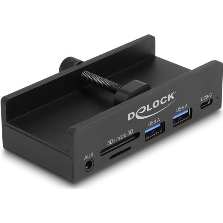 Tootefoto - Delock Externer USB 5 Gbps 3 Port Hub 2 x USB Typ-A, 1 x USB Type-C und 2 Slot Card Reader mit Feststellschraube (64285)