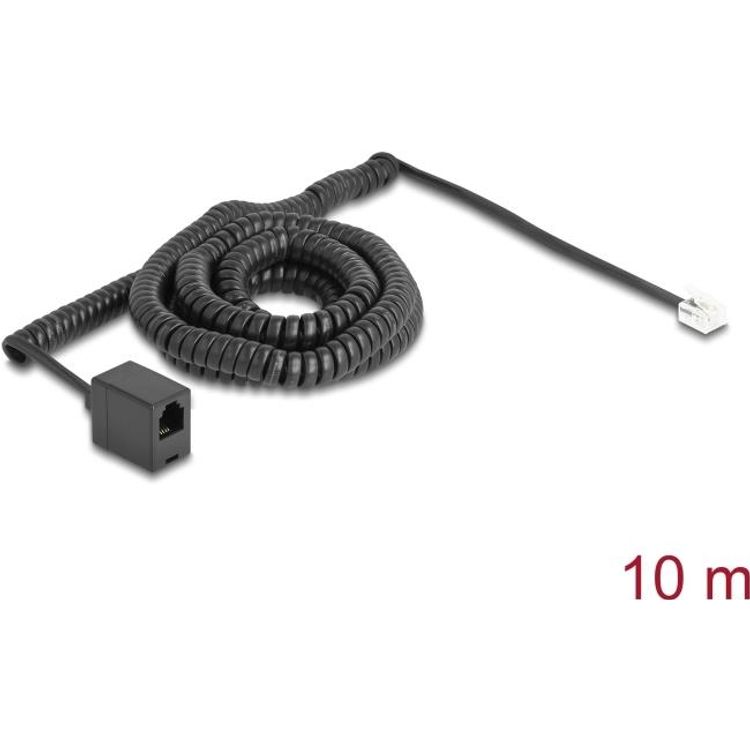 Tootefoto - Delock - Telefonverl ngerungskabel - RJ-11 (W) zu RJ-11 (M) - 10,0m - gewickelt - Schwarz (90347)