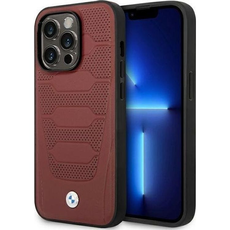Tootefoto - BMW mbris BMW BMHMP14L22RPSR Apple iPhone 14 Pro burgundia/burgundia nahkistmete muster MagSafe