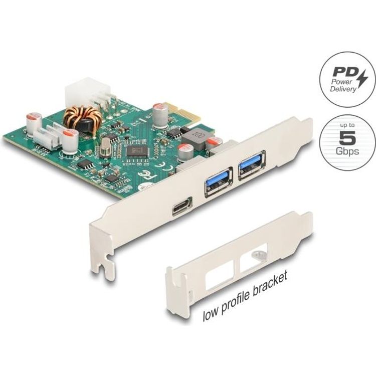 Tootefoto - Delock PCI Express x1 Karte zu 1 x extern USB Type-C Buchse PD 30 W+ 2 Typ-A (90229)