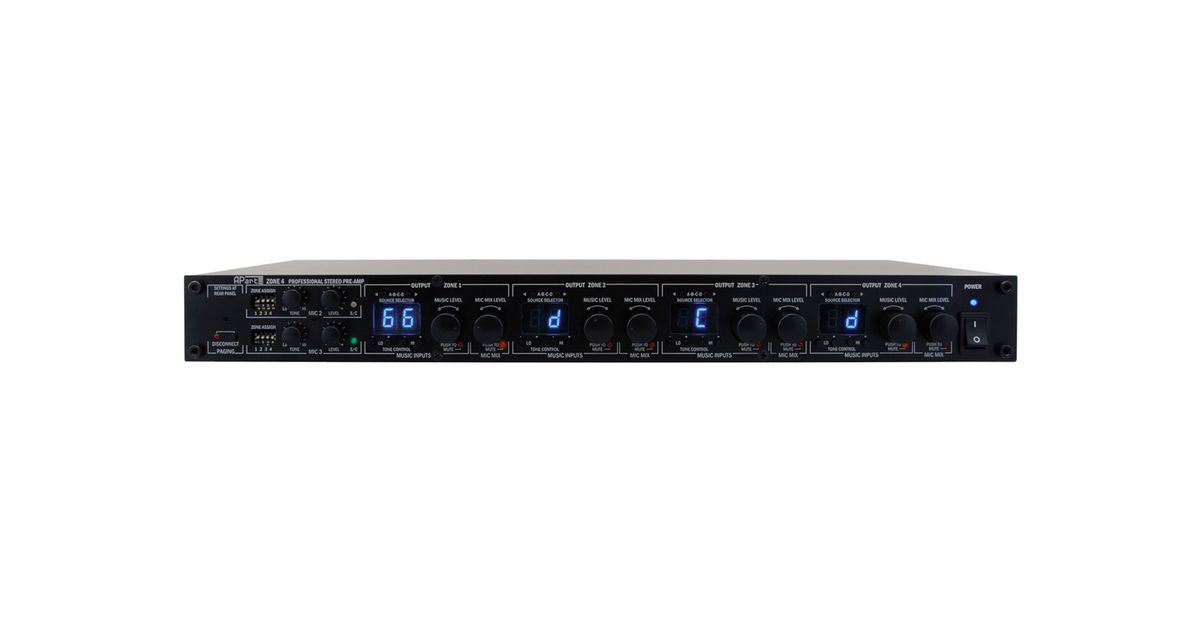Apart Audio ZONE4 Zone Mixer / Preamp, 4 Zones, IN 3x Mic / 4x Stereo