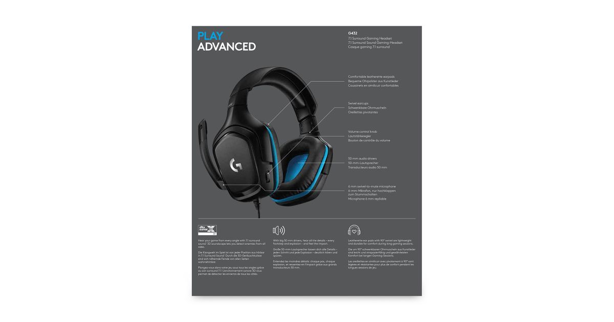 G432 7.1 Surround Sound Gaming Headset: Play Advanced 